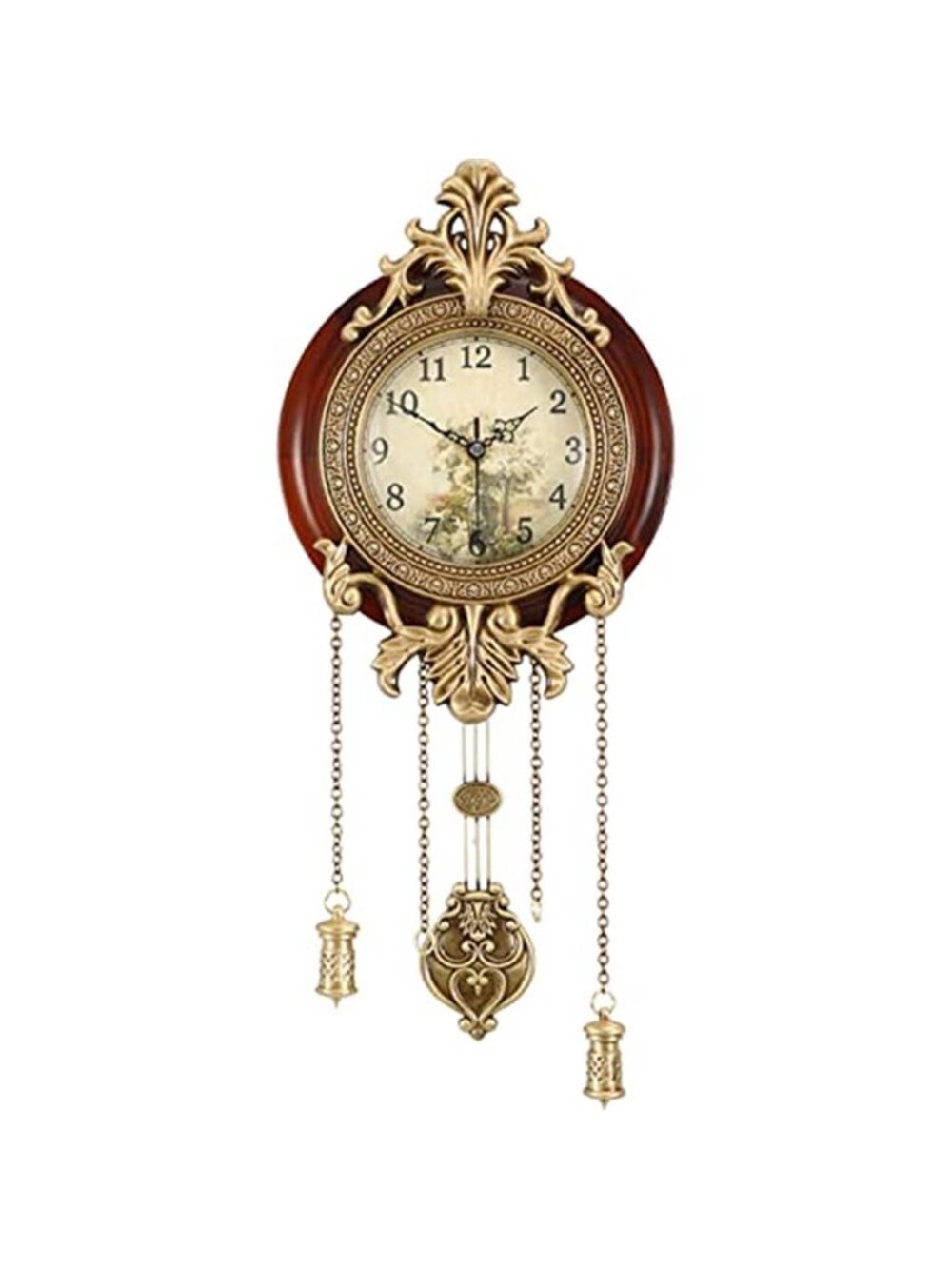 9-inch Retro Style Vintage Wood Indoor Wall Clock with Swinging Pendulum